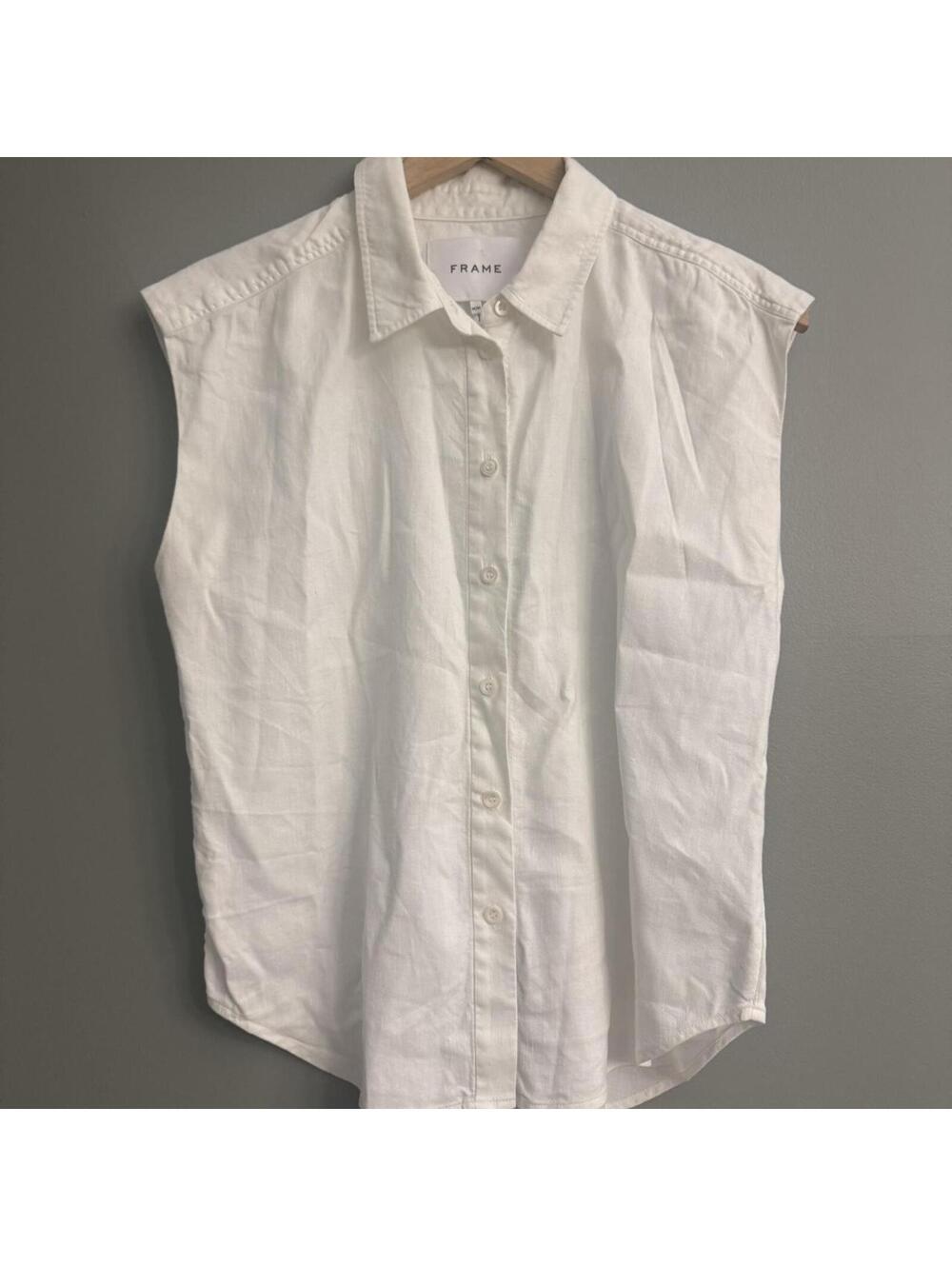 FRAME Women's White Linen Button-Up Shirt Size Medium
